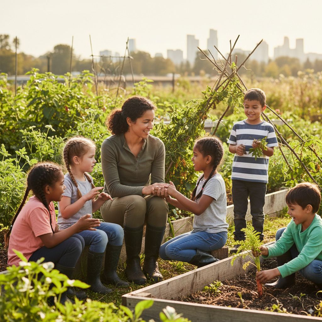 A child exploring a forest path.